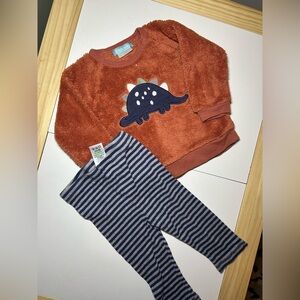 Dinosaur Fleece Kids Matching Set - Orange and Blue